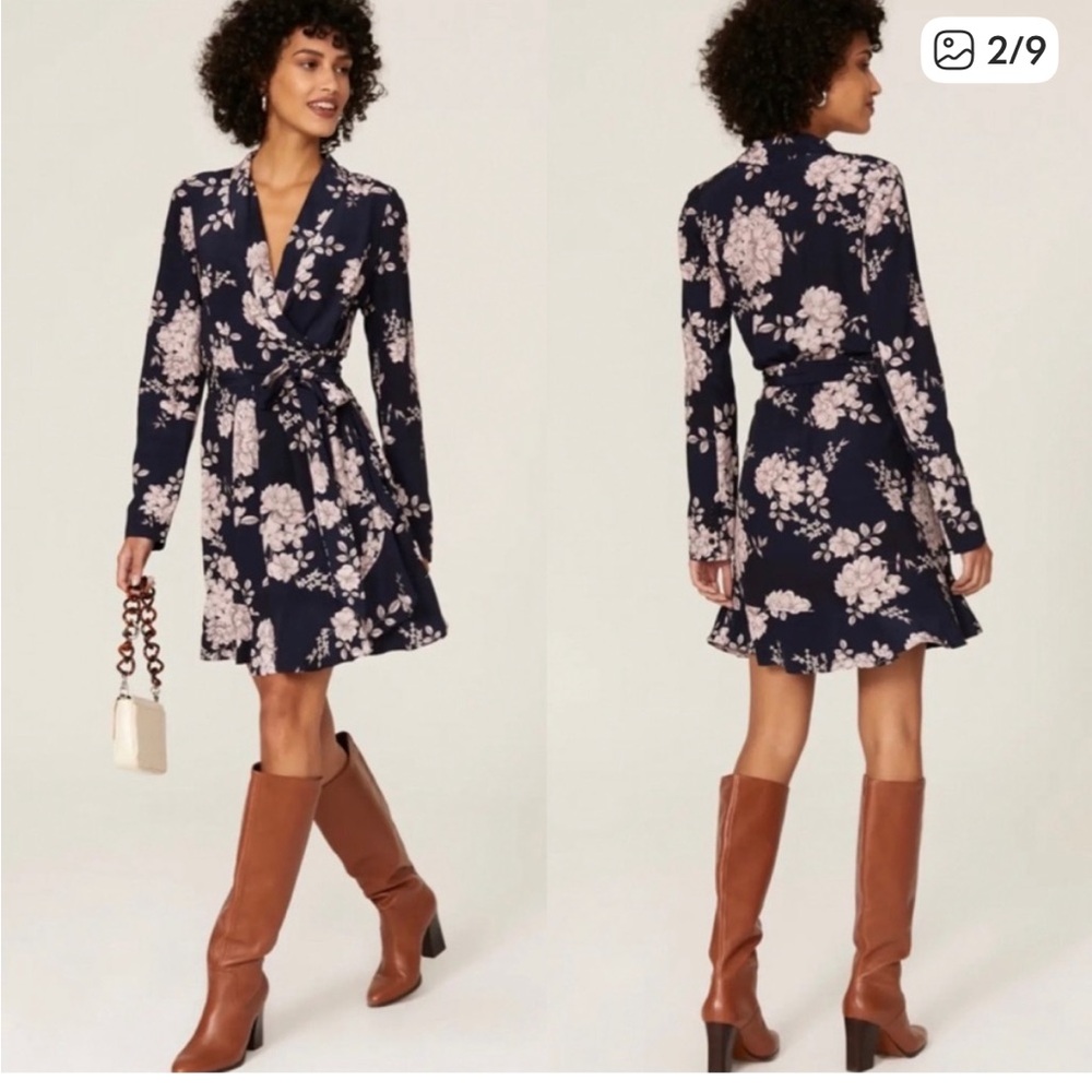 Marissa Webb Navy Floral Wrap Dress